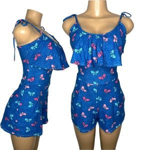 Blue Cute Women Romper Size S and L Stretchy Adjustable Straps Short Jumpsuit